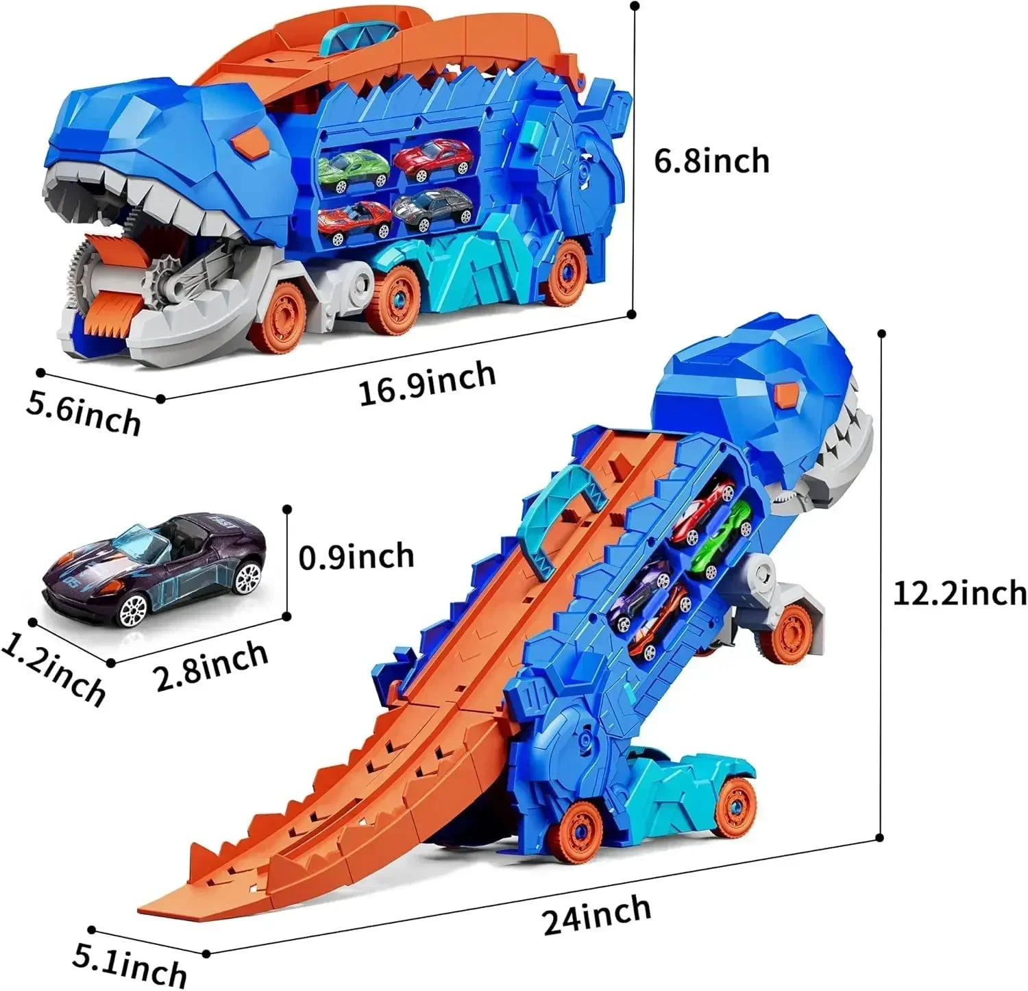 Dinosaur Toy Truck with Foldable Sliding Race Track