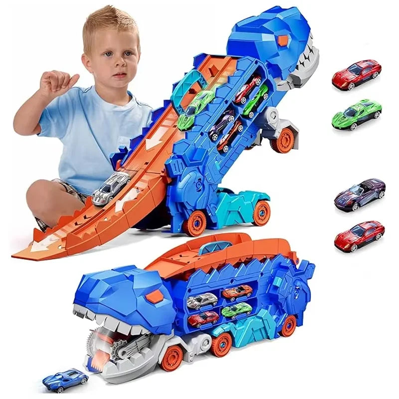 Dinosaur Toy Truck with Foldable Sliding Race Track