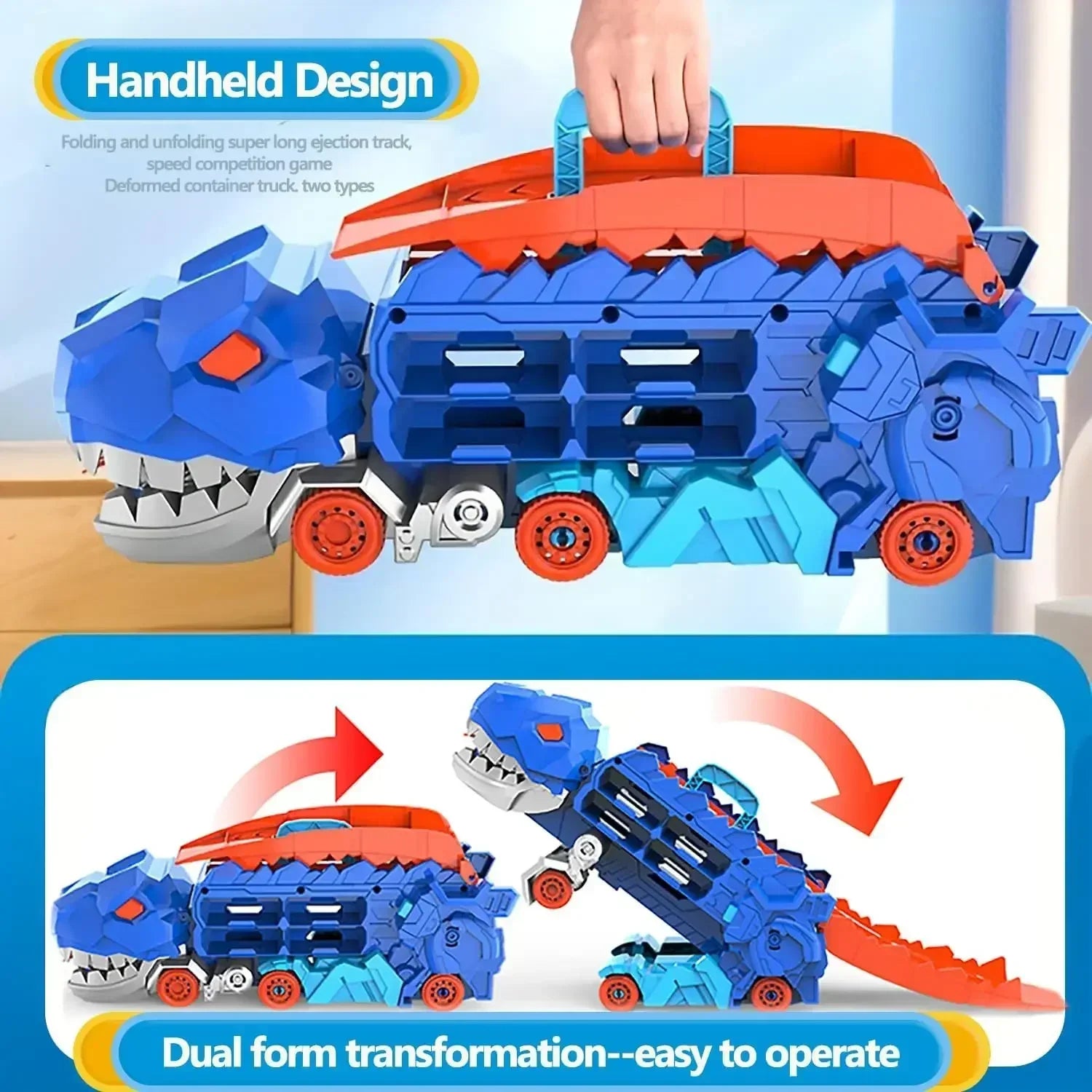 Dinosaur Toy Truck with Foldable Sliding Race Track
